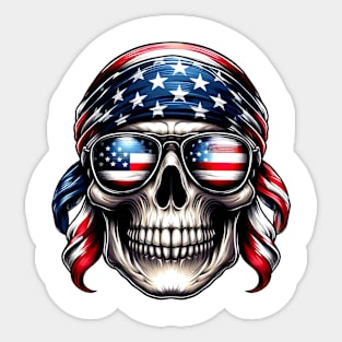 Skull American USA Flag Sunglasses 4th of July Skull Sticker